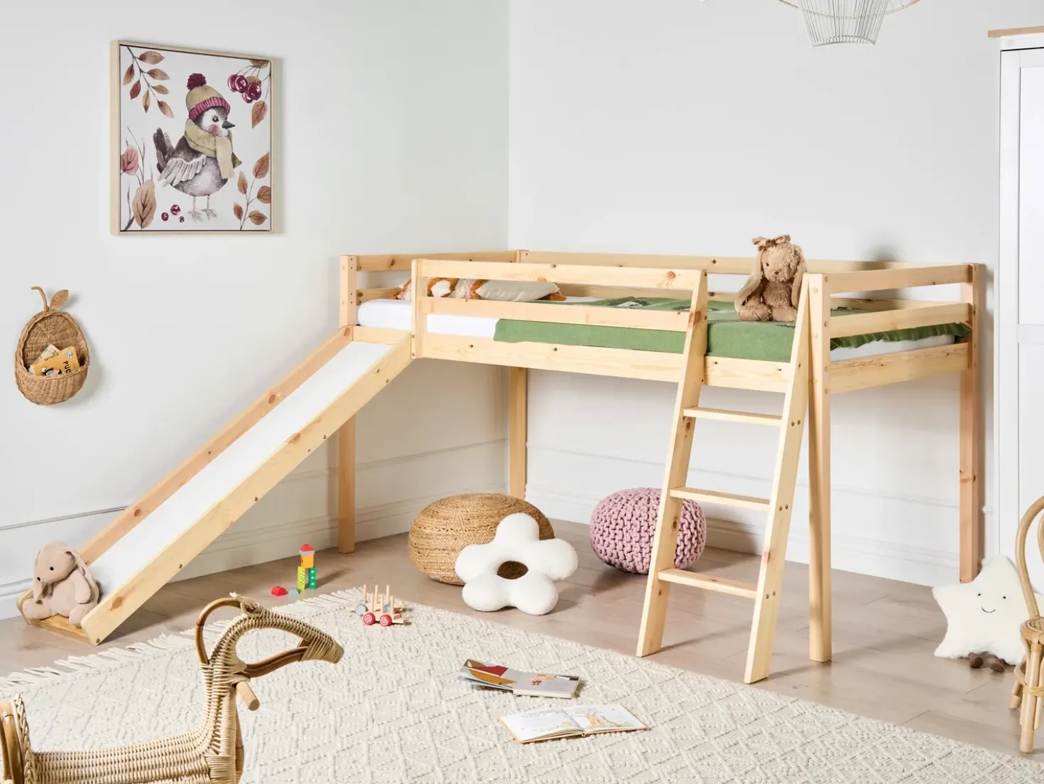 Letto a mezza altezza Legno di pino STAPLE 90 x 200 cm con Scivolo Marrone chiaro