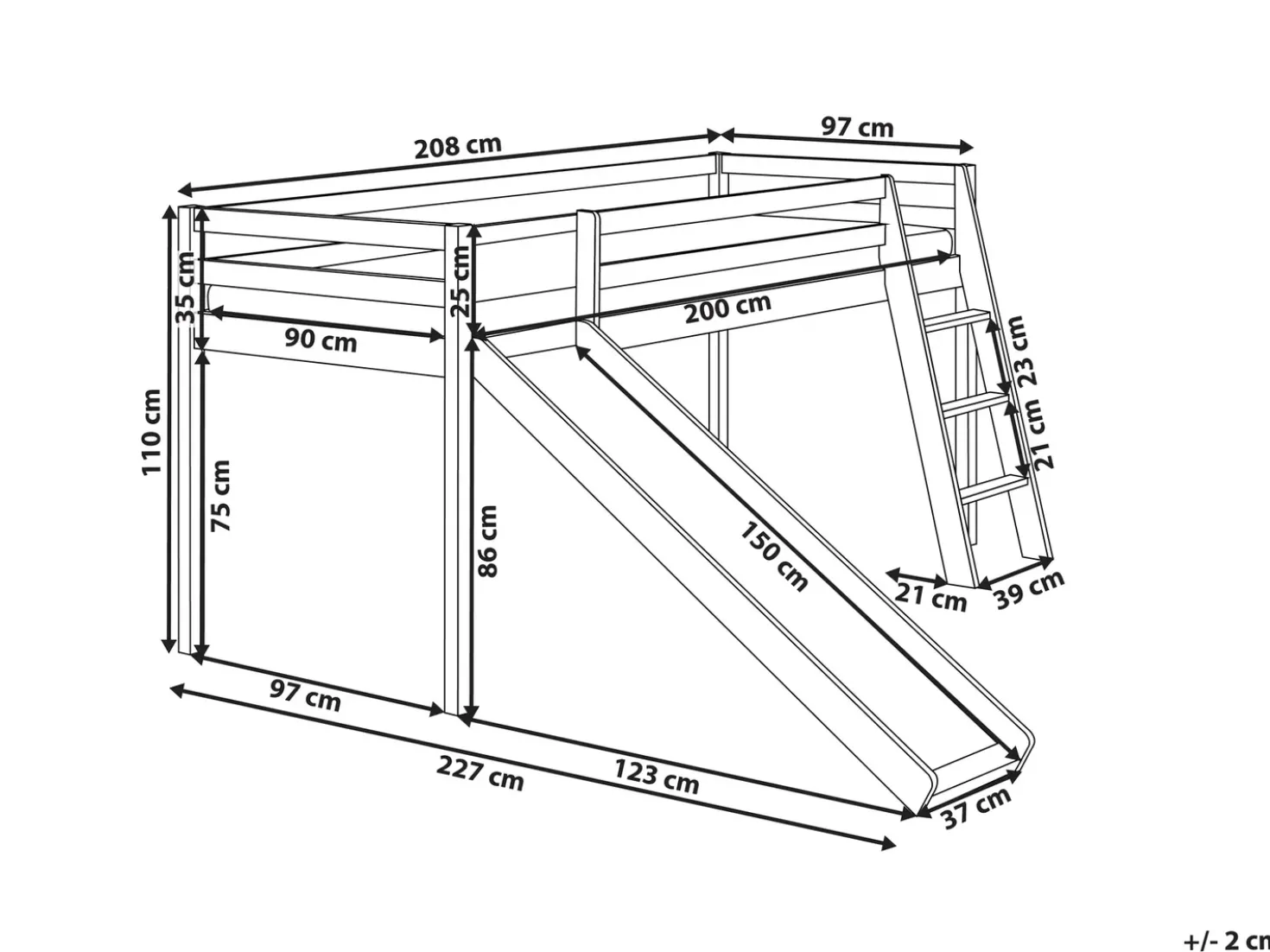 Letto a mezza altezza Legno di pino STAPLE 90 x 200 cm con Scivolo Marrone chiaro