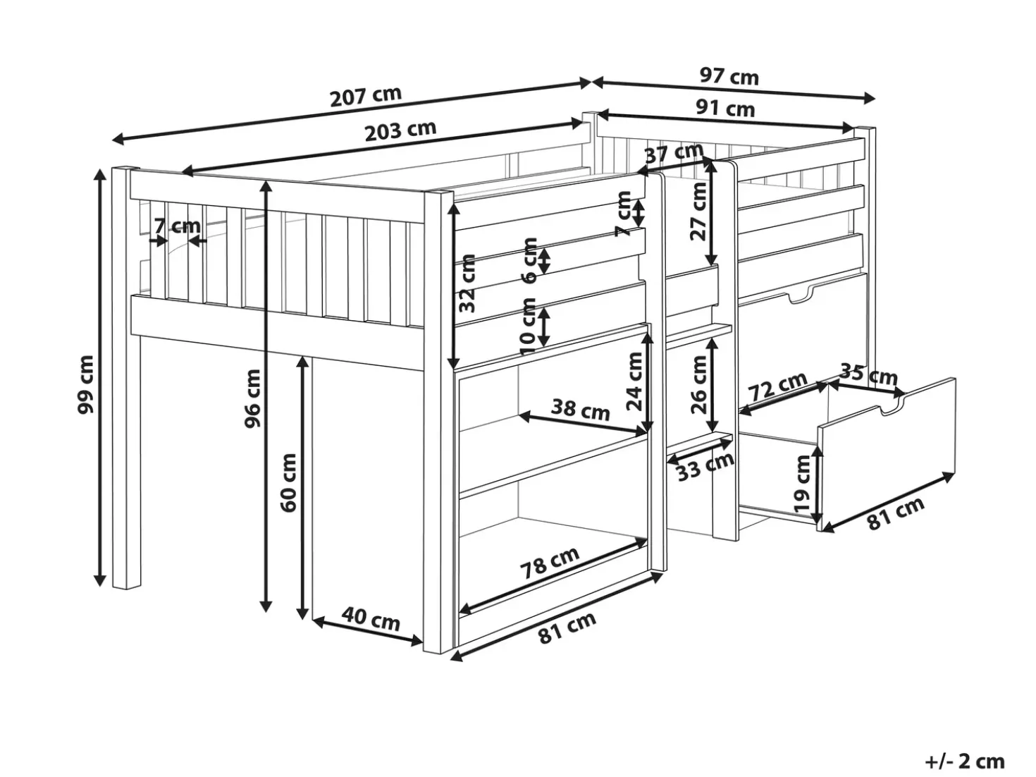 Letto a mezza altezza Legno SUSVILLE 90 x 200 cm Marrone chiaro