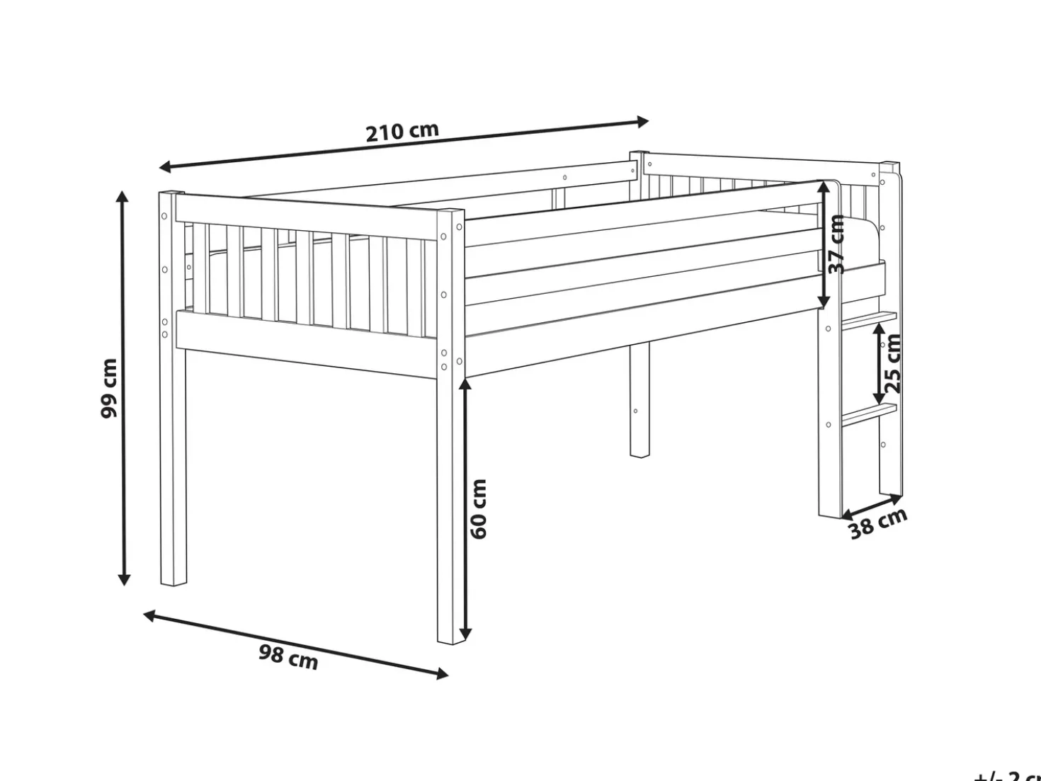 Letto a mezza altezza Legno PEIPIN 90 x 200 cm Bianco