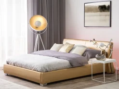 Letto ad acqua con LED Pelle naturale PARIS 140 x 200 cm Oro