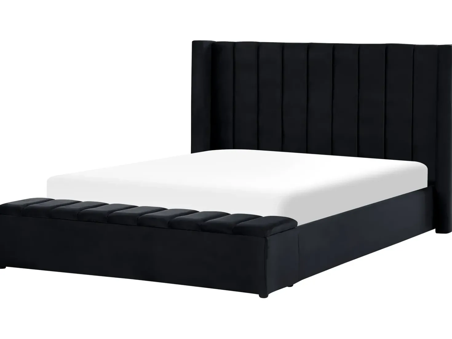 Letto ad acqua con panca contenitore Velluto NOYERS 180 x 200 cm Nero