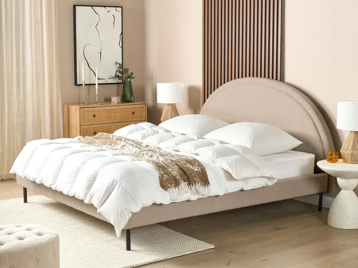 Letto Bouclé MARGUT 180 x 200 cm Beige