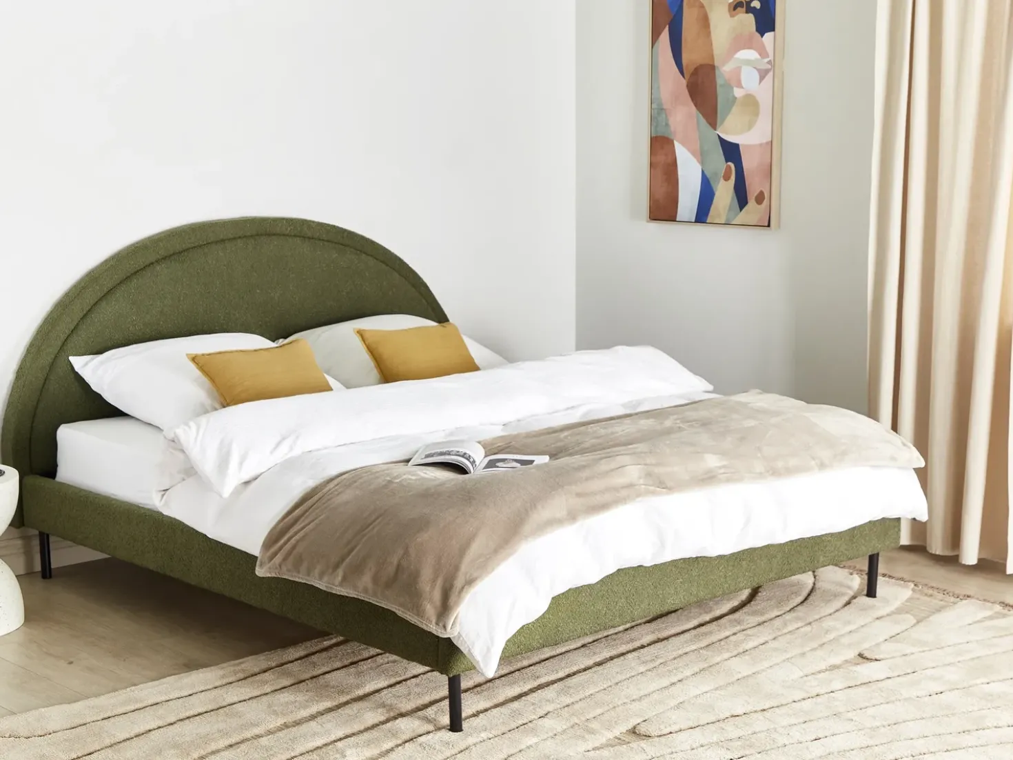 Letto Bouclé MARGUT 180 x 200 cm Verde oliva