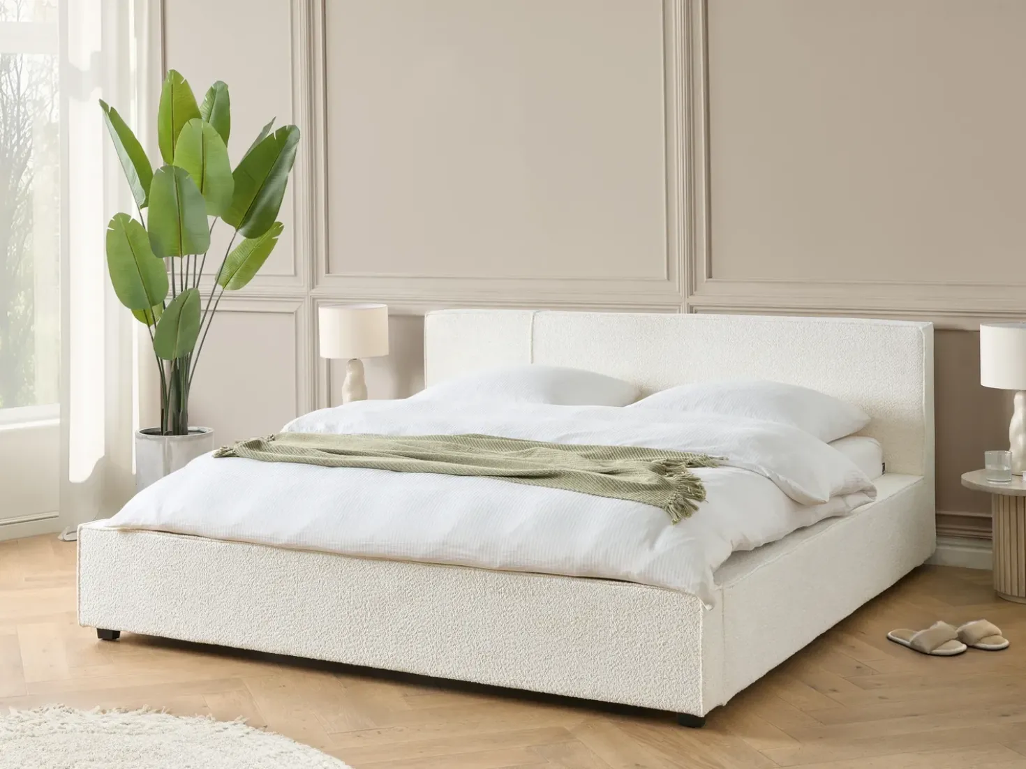 Letto Bouclé MIRANDE 180 x 200 cm Bianco sporco