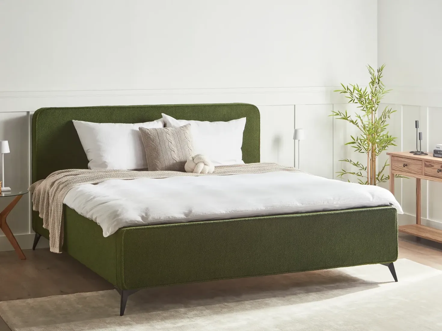 Letto Bouclé VALOGNES 180 x 200 cm Verde scuro