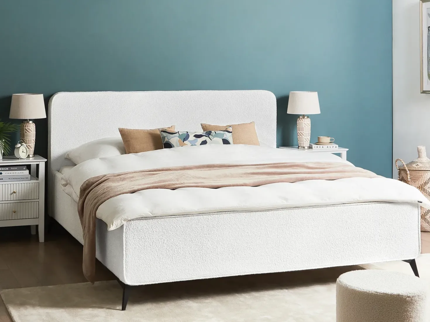 Letto Bouclé VALOGNES 180 x 200 cm Bianco sporco