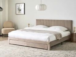 Letto con cassetti contenitori Velluto LONZAC 180 x 200 cm Tortora