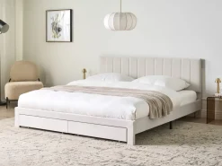Letto con cassetti contenitori Velluto LONZAC 180 x 200 cm Bianco sporco