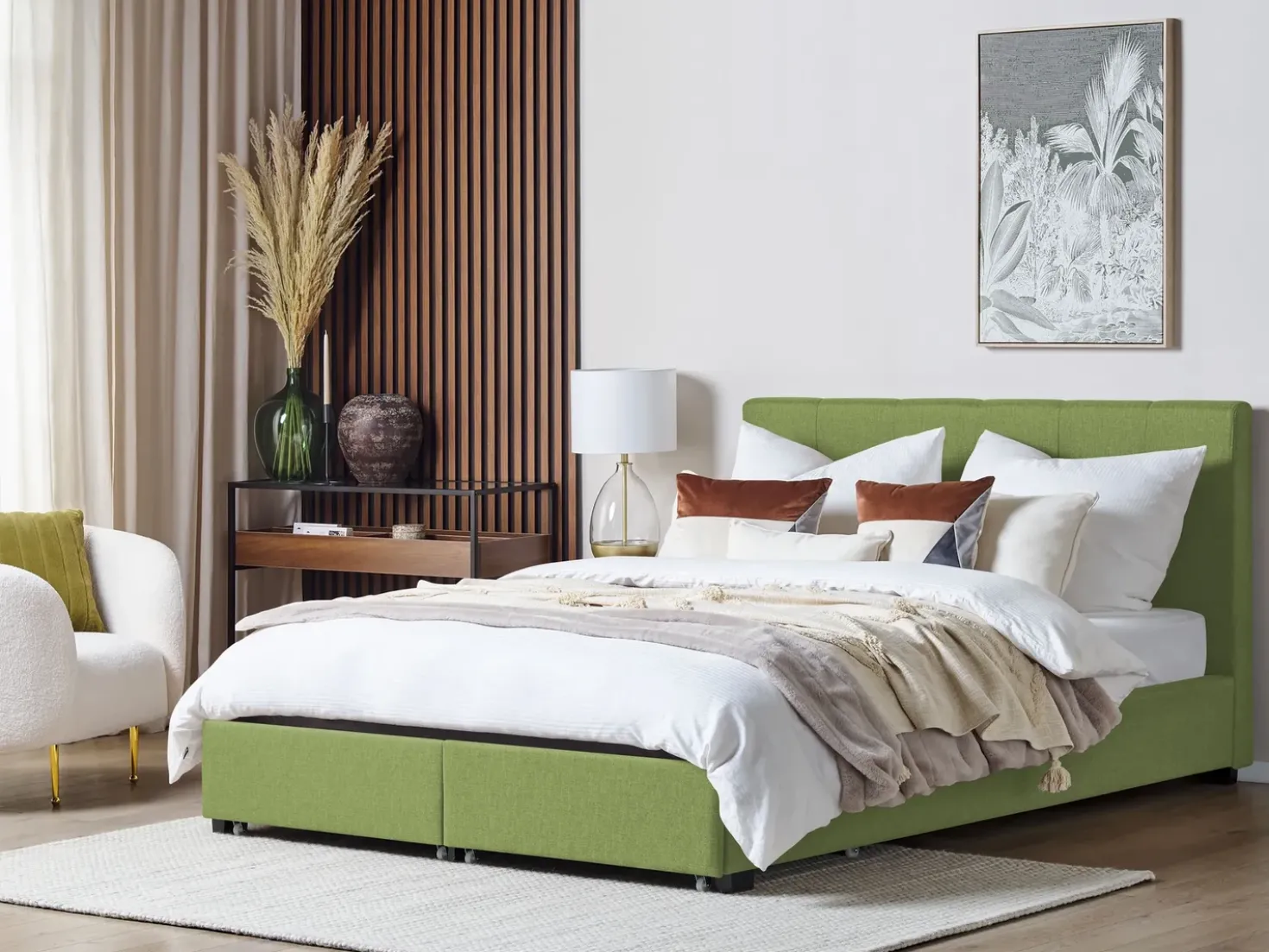 Letto con cassetti contenitori Tessuto LA ROCHELLE 180 x 200 cm Verde