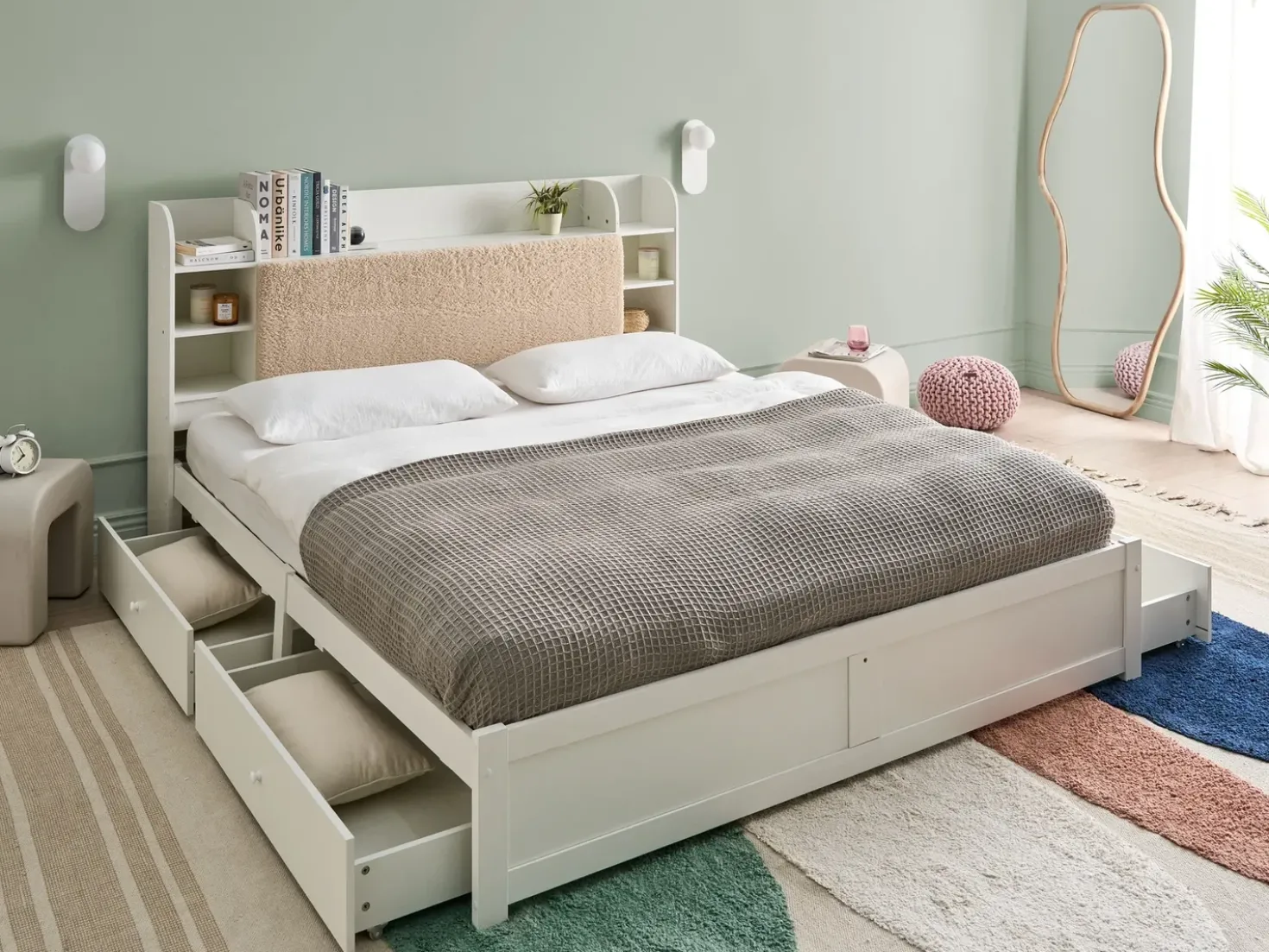 Letto con cassetti contenitori BIZOU 180 x 200 cm Bianco