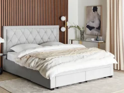 Letto con cassetti contenitori Velluto LIEVIN 180 x 200 cm Grigio chiaro