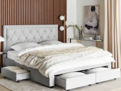 Letto con cassetti contenitori Velluto LIEVIN 180 x 200 cm Grigio chiaro