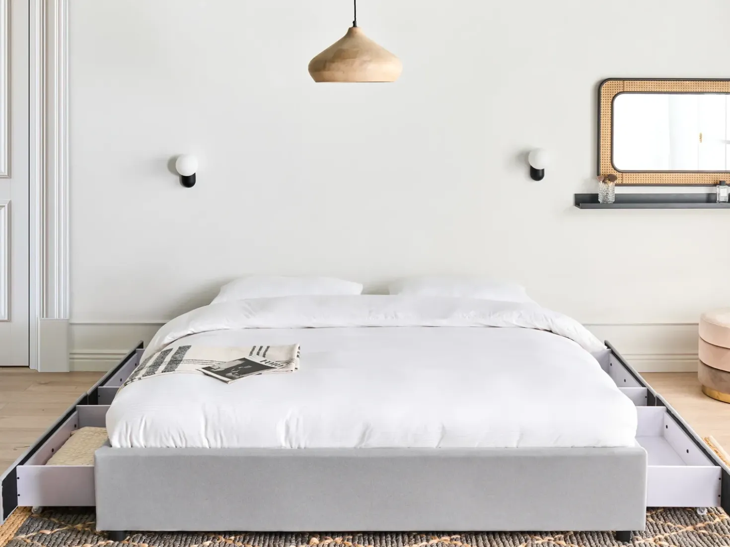 Letto con cassetti contenitore senza testata Tessuto PRADES 180 x 200 cm Grigio chiaro