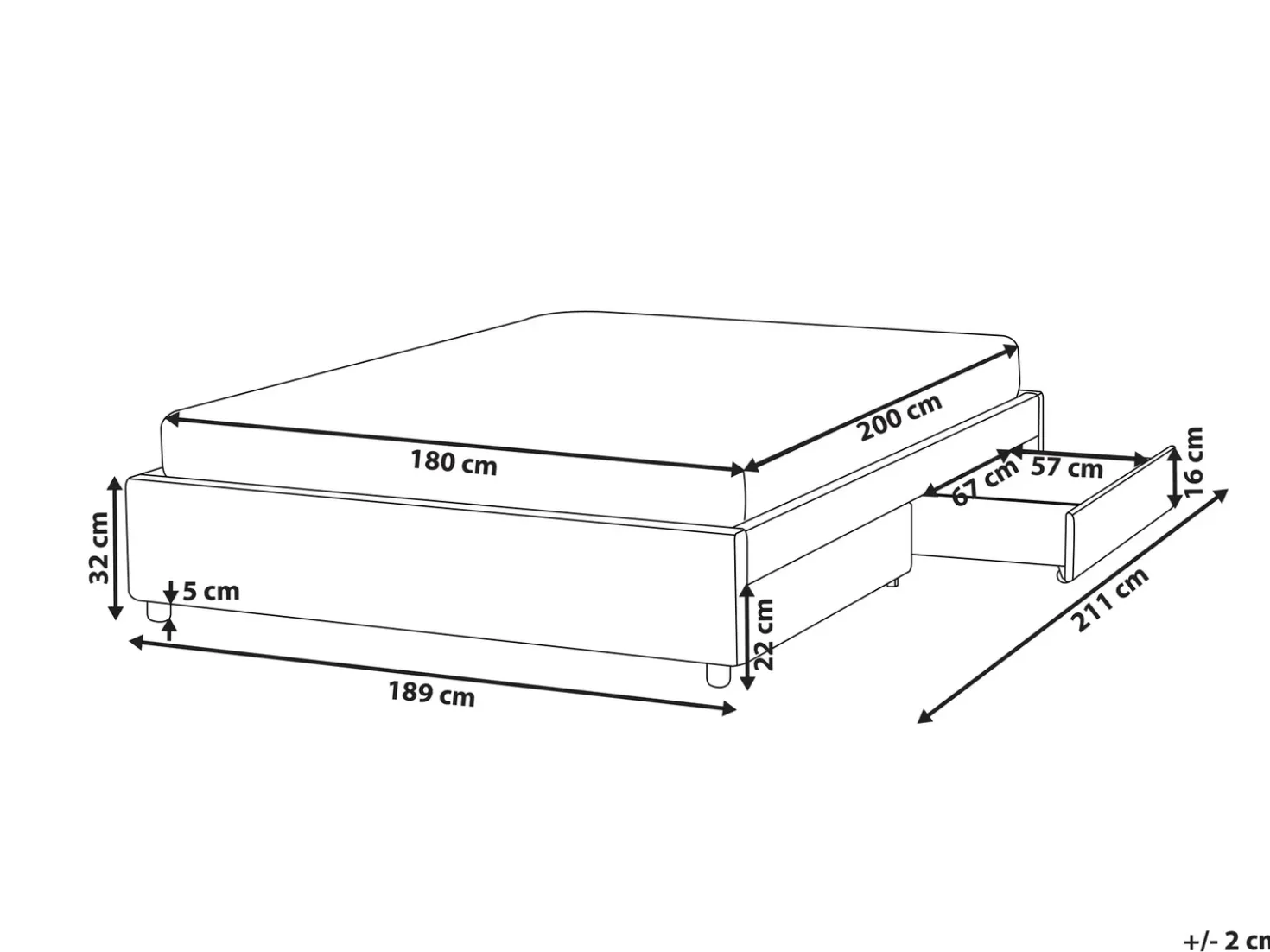 Letto con cassetti contenitore senza testata Tessuto PRADES 180 x 200 cm Grigio chiaro