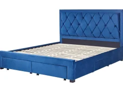 Letto con cassetti contenitori Velluto LIEVIN 180 x 200 cm Blu marino