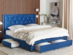 Letto con cassetti contenitori Velluto LIEVIN 180 x 200 cm Blu marino