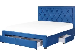 Letto con cassetti contenitori Velluto LIEVIN 180 x 200 cm Blu marino