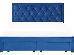 Letto con cassetti contenitori Velluto LIEVIN 180 x 200 cm Blu marino