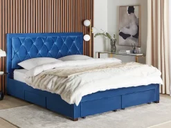 Letto con cassetti contenitori Velluto LIEVIN 180 x 200 cm Blu marino