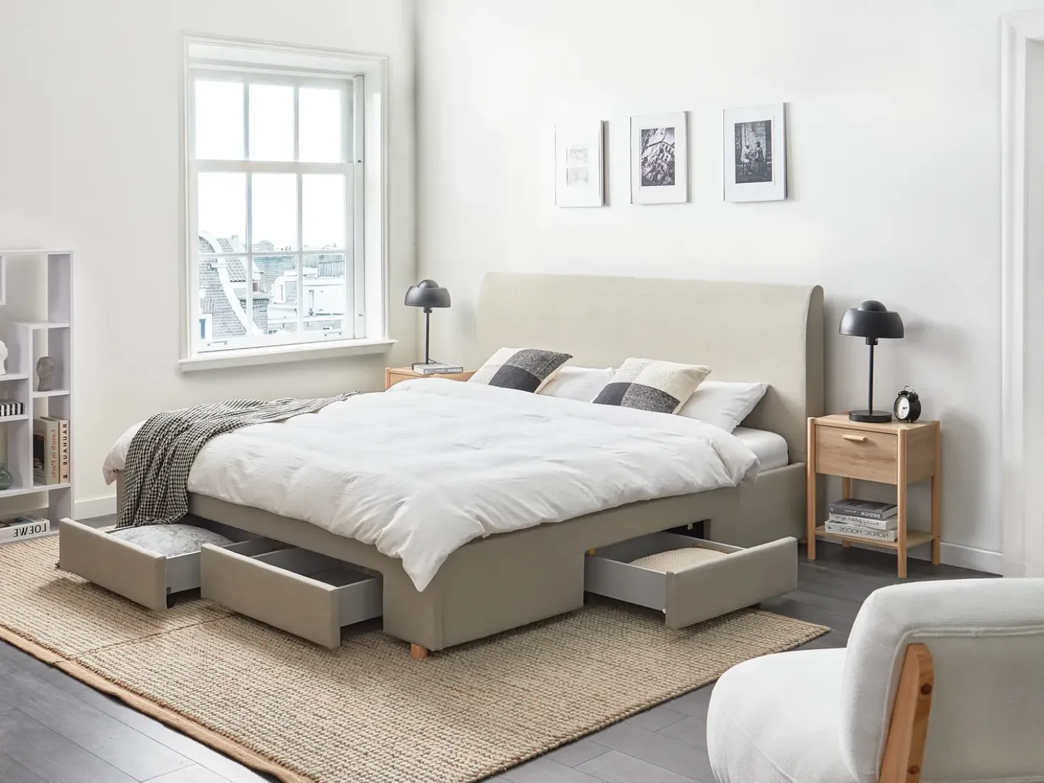 Letto con cassetti contenitori Tessuto SOUTRIN 180 x 200 cm Beige