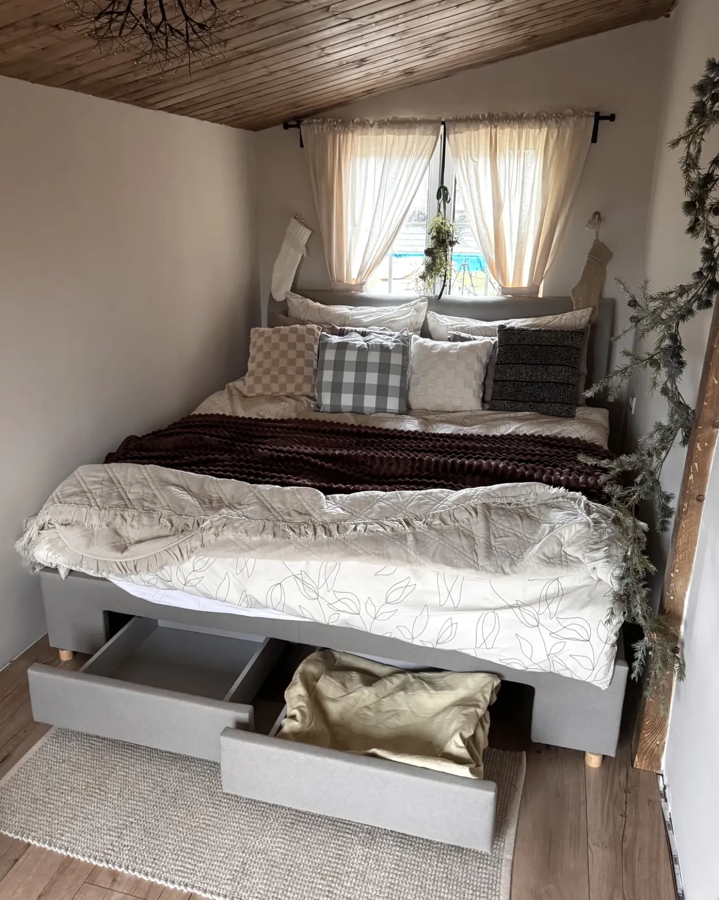 Letto con cassetti contenitori Tessuto SOUTRIN 180 x 200 cm Beige