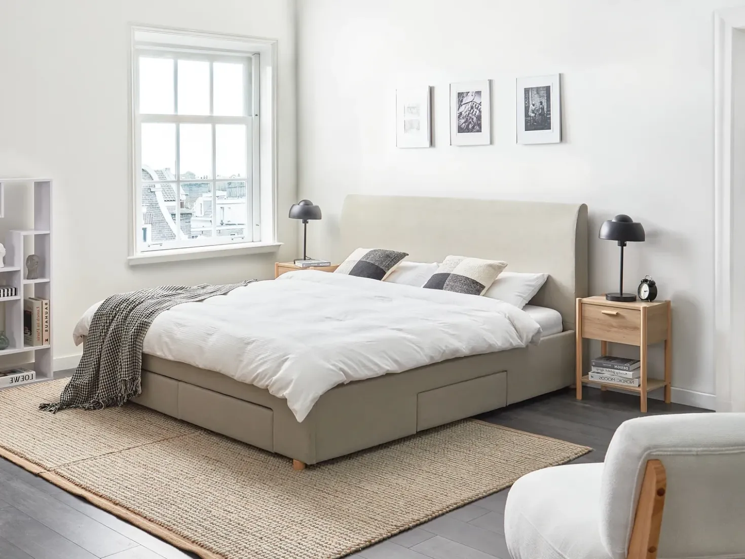 Letto con cassetti contenitori Tessuto SOUTRIN 180 x 200 cm Beige