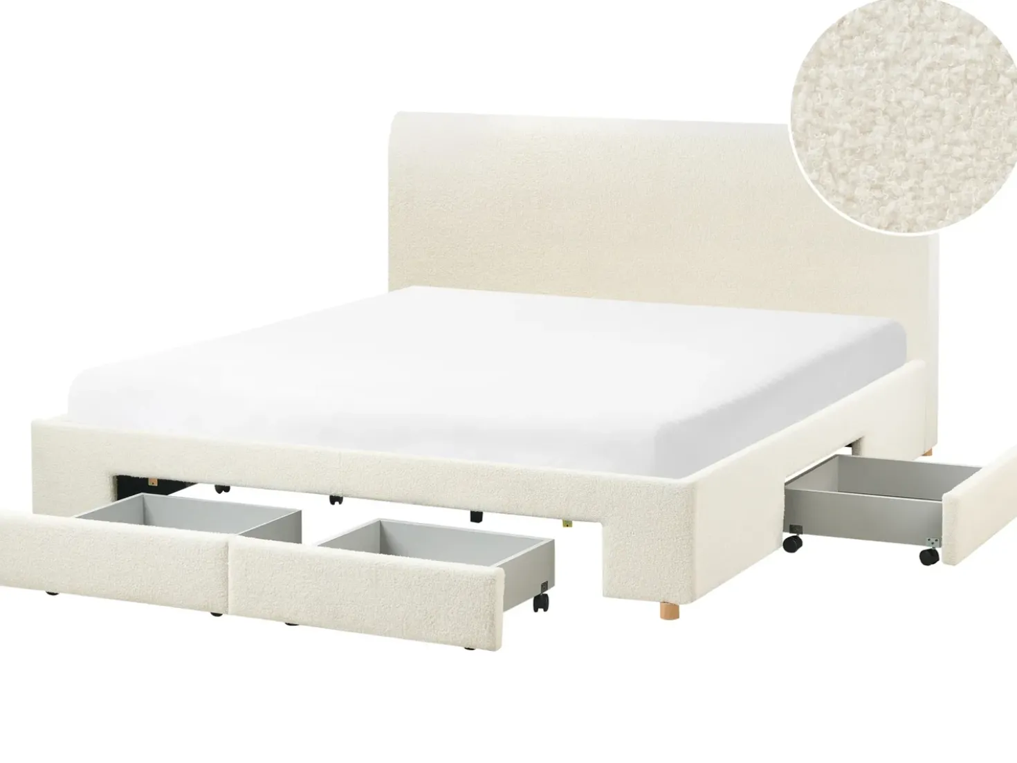 Letto con cassetti contenitori Bouclé SOUTRIN 180 x 200 cm Bianco sporco