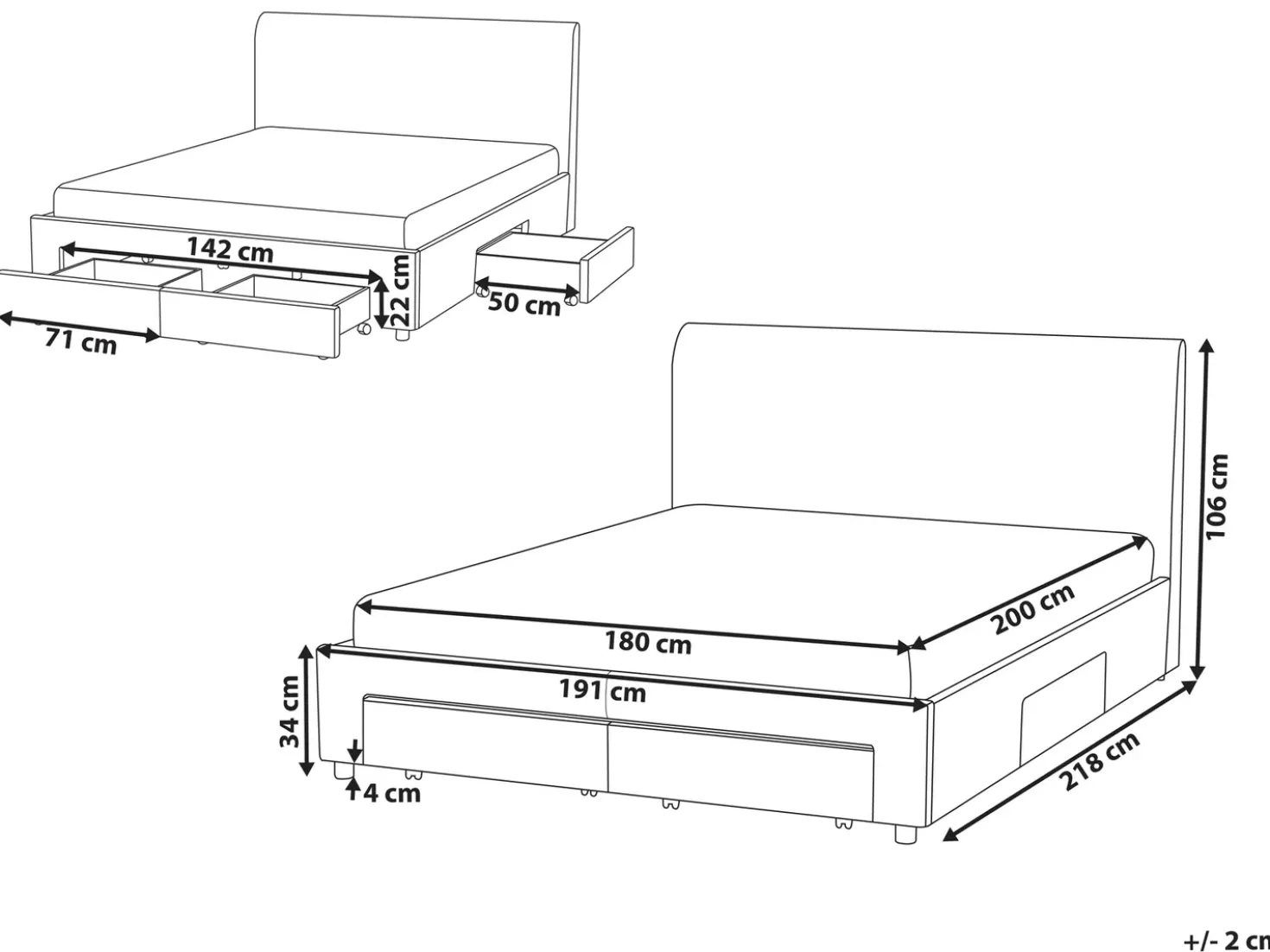 Letto con cassetti contenitori Bouclé SOUTRIN 180 x 200 cm Bianco sporco