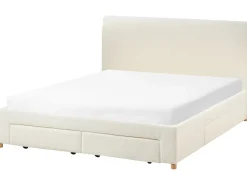 Letto con cassetti contenitori Bouclé SOUTRIN 180 x 200 cm Bianco sporco