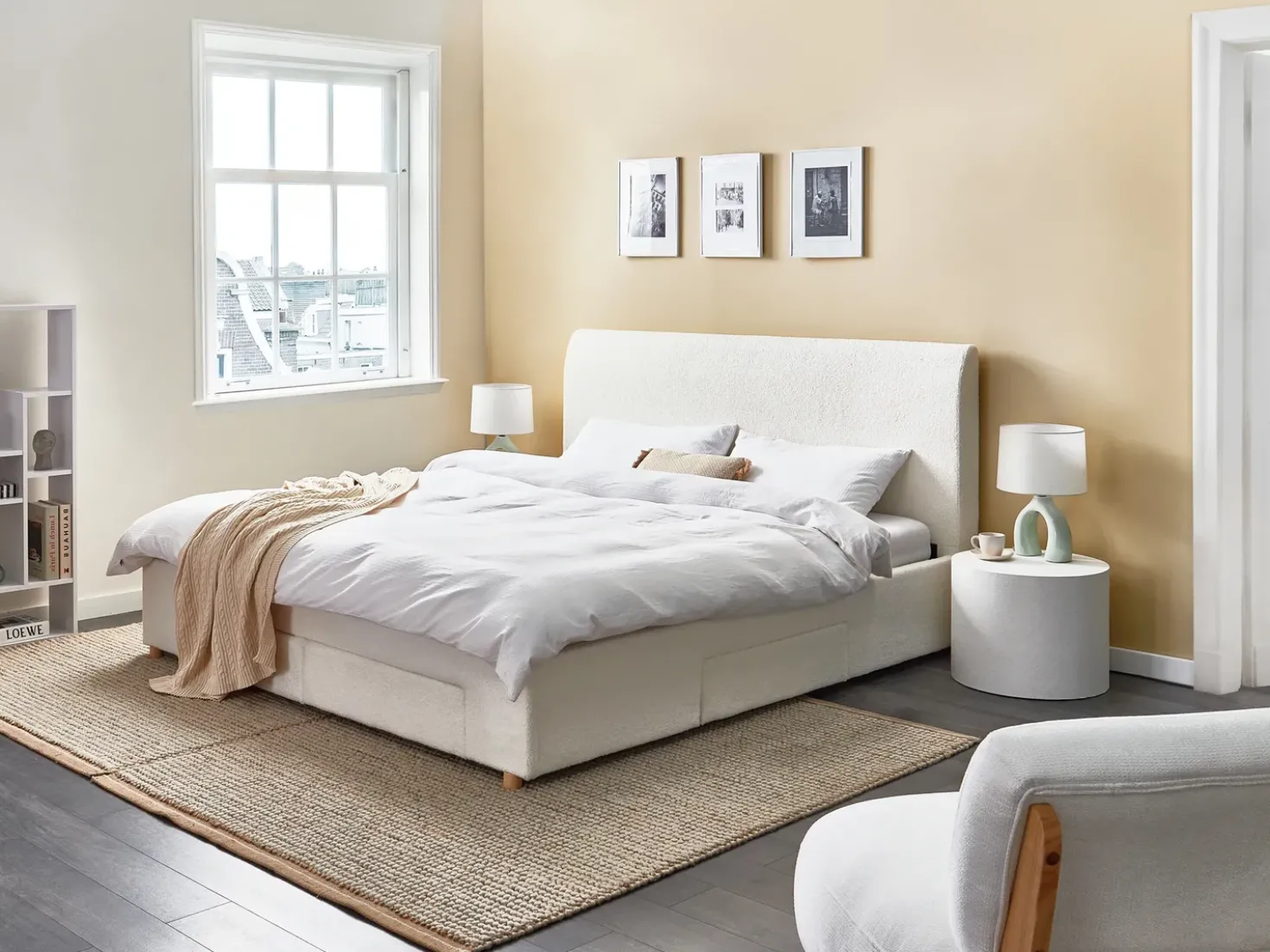 Letto con cassetti contenitori Bouclé SOUTRIN 180 x 200 cm Bianco sporco