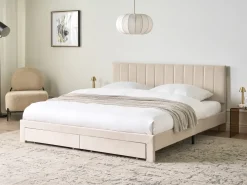 Letto con cassetti contenitori Velluto LONZAC 180 x 200 cm Beige