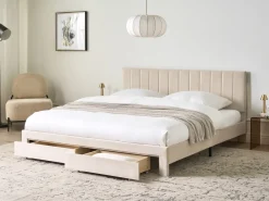 Letto con cassetti contenitori Velluto LONZAC 180 x 200 cm Beige