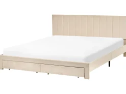 Letto con cassetti contenitori Velluto LONZAC 180 x 200 cm Beige
