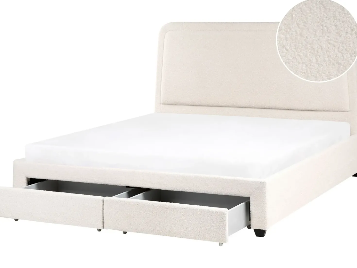Letto con cassetti contenitori Bouclé SARDENT 180 x 200 cm Bianco sporco