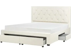 Letto con cassetti contenitori Velluto LIEVIN 180 x 200 cm Beige chiaro