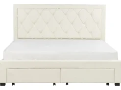 Letto con cassetti contenitori Velluto LIEVIN 180 x 200 cm Beige chiaro