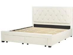 Letto con cassetti contenitori Velluto LIEVIN 180 x 200 cm Beige chiaro