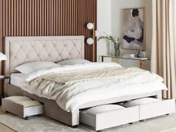 Letto con cassetti contenitori Velluto LIEVIN 180 x 200 cm Beige