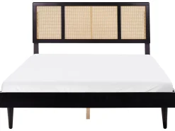 Letto con LED Rattan AURAY 160 x 200 cm Nero