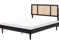 Letto con LED Rattan AURAY 160 x 200 cm Nero