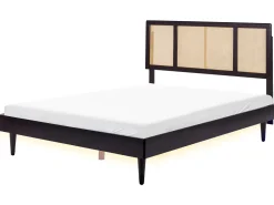 Letto con LED Rattan AURAY 160 x 200 cm Nero