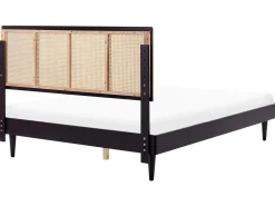 Letto con LED Rattan AURAY 160 x 200 cm Nero