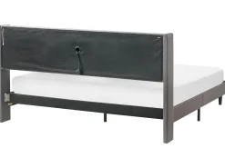 Letto con LED Tessuto BEAULIEU 180 x 200 cm con contenitore con porta USB Grigio scuro