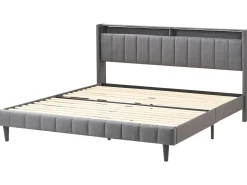 Letto con LED Tessuto BEAULIEU 180 x 200 cm con contenitore con porta USB Grigio scuro