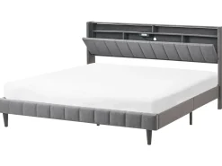 Letto con LED Tessuto BEAULIEU 180 x 200 cm con contenitore con porta USB Grigio scuro