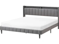 Letto con LED Tessuto BEAULIEU 180 x 200 cm con contenitore con porta USB Grigio scuro