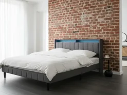 Letto con LED Tessuto BEAULIEU 180 x 200 cm con contenitore con porta USB Grigio scuro