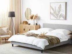Letto con LED Tessuto FITOU 180 x 200 cm Grigio chiaro