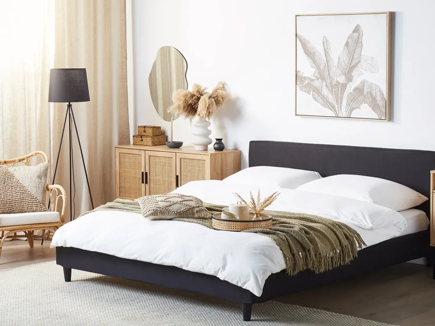 Letto con LED Tessuto FITOU 180 x 200 cm Nero